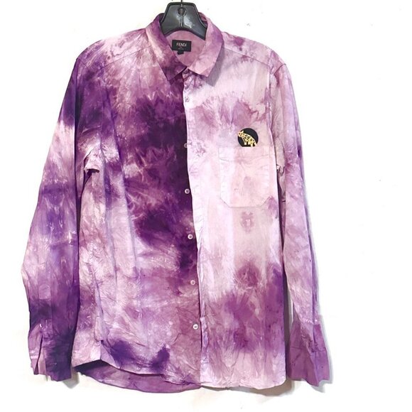 Fendi Purple Shirt Mans Tie Dye Button up Size Small Long Sleeve Cotton Couture - Picture 6 of 10